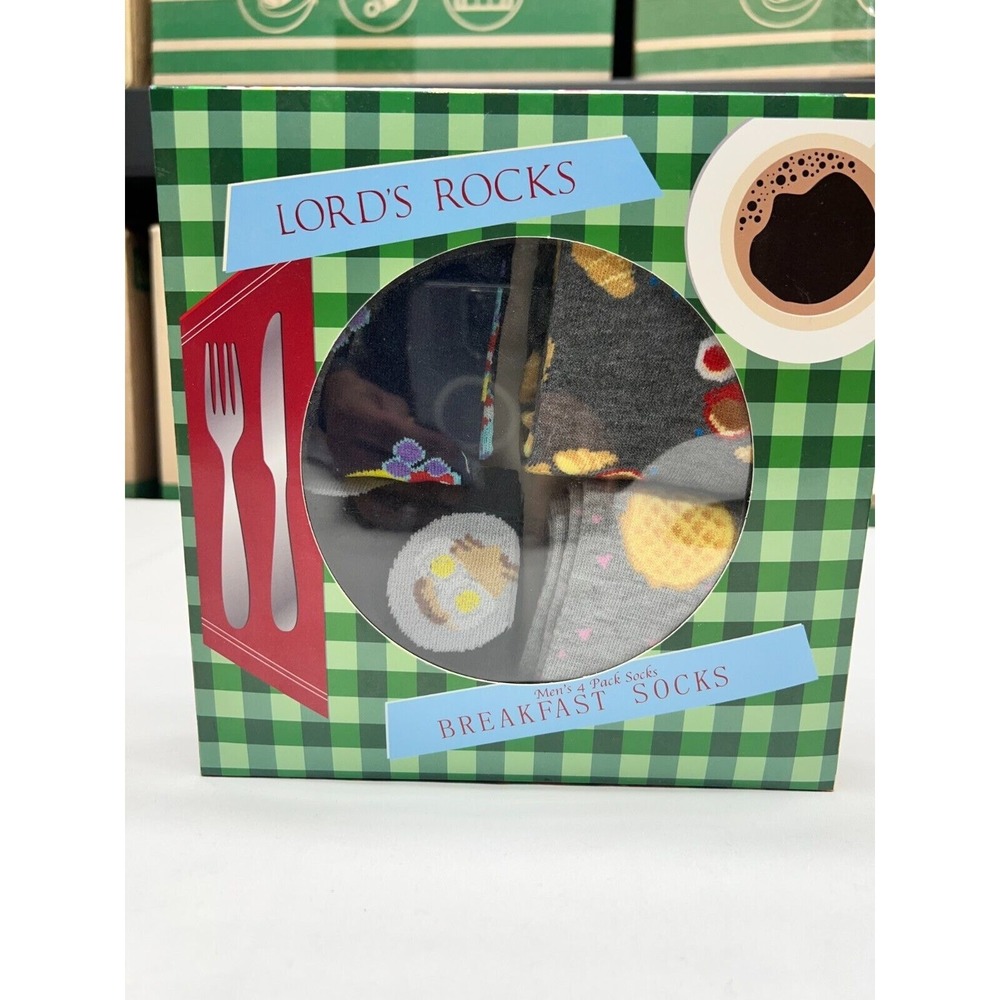 Mens Novelty Socks 4 Pack Breakfast Theme Gift Set Eggs Toast Coffee Funny Socks